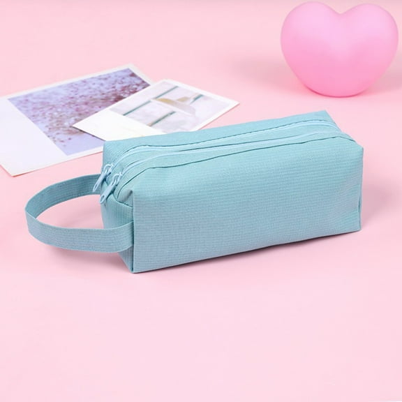 Fasiaou Double Layer Fabric Stationery Pouch with Drawstrings Zipper Pocket Large Capacity Organizer for Office Supplies 20x8x7.5cm Oxford Cloth