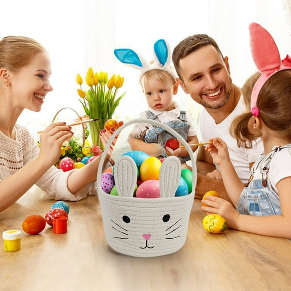 Fasiaou Easter Basket, Easter Basket with Handle Easter Baskets for Kids Baby, Empty Bunny Egg Basket,Small Easter Baskets for Boys, Girls, Toddlers Adorable Easter easter Basket for Girls (Brown