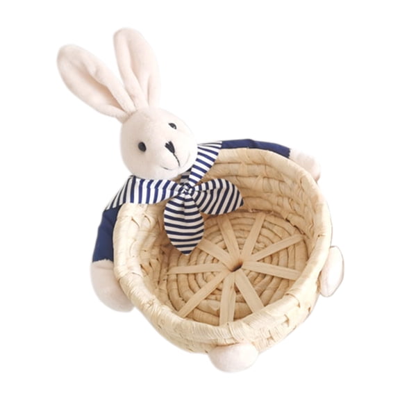 Fasiaou Easter Basket with Handle Easter Bunny Rattan Woven Basket, Easter Decor Camping Handwoven Storage Basket with Handle Easter Basket with Rabbit Ear Straw Wicker Easter Egg Candy Basket,L
