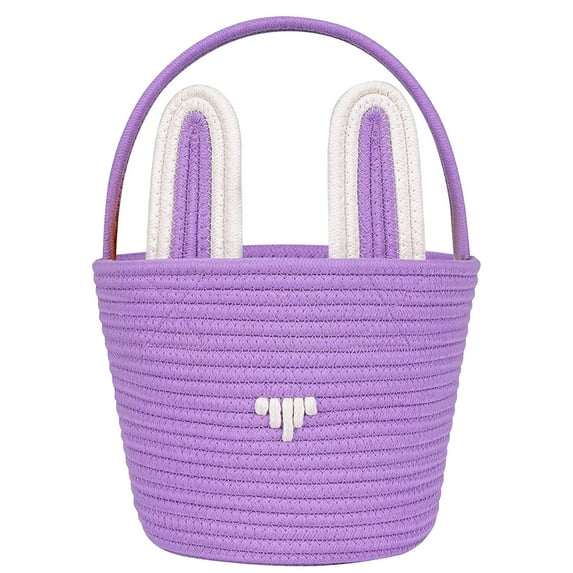 Fasiaou Easter Baskets for Kids,Pink Large Woven Rope Bunny Personalized Easter Basket Empty with Handle,Basket Name Tag, Baby Egg Easter Baskets for Girls, Boys, Toddler, Babies,Infant, Easter Gifts