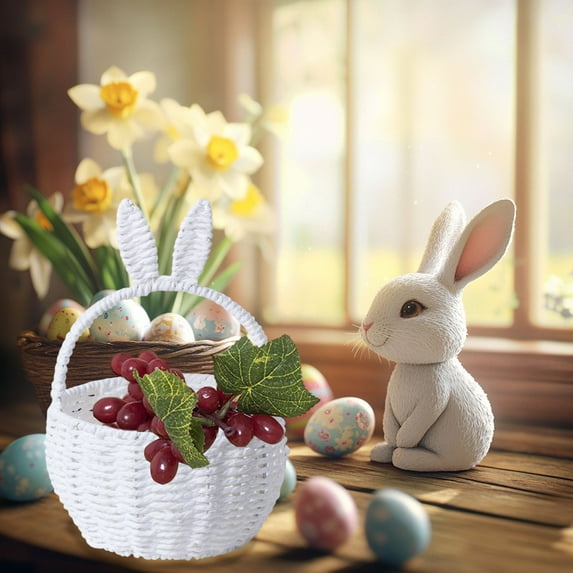 Fasiaou Easter Bunny Basket Easter Buckets for Kids with Ear, Easter Egg Hunt Basket Bags Easter Gifts for Girls Baby Kids Children Pink White 10.2 x 6.8 x 6.3”