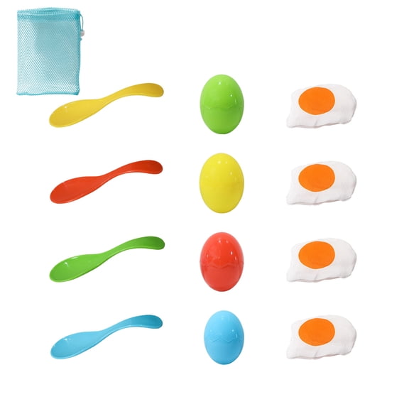 Fasiaou Egg and Spoon Race Game Set 4 Pieces, Balance Training Toy for Kids Sensory Outdoor Sports, Family Party Activity Kit,as show