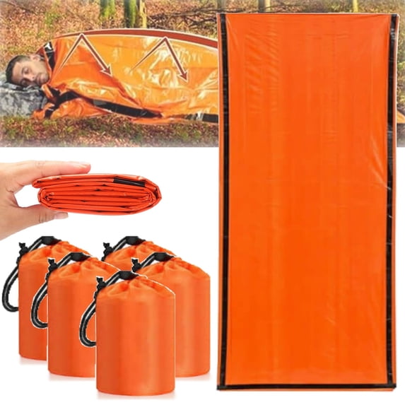 Fasiaou Emergency Sleeping Bag Thermal Mylar Survival Bivy Sack – Waterproof, Lightweight & Compact Emergency Blanket for Camping, Hiking, Outdoor Survival & Travel,5PCS