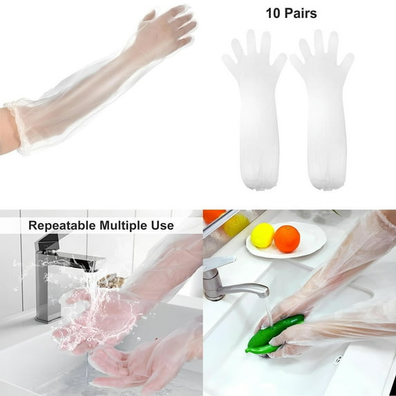 Fasiaou Extra Long Cleaning Gloves 23.6 Inch 10 Pairs Reusable Waterproof Textured Grip for Kitchen Dishwashing Household Chores Heavy Duty Rubber Gloves