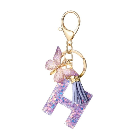 Fasiaou Fashion Alphabet Initial Letter Keychain Tassel Butterfly Pendant Key Ring for Purse Handbags Women Girl