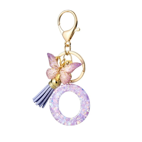Fasiaou Fashion Alphabet Initial Letter Keychain Tassel Butterfly Pendant Key Ring for Purse Handbags Women Girl