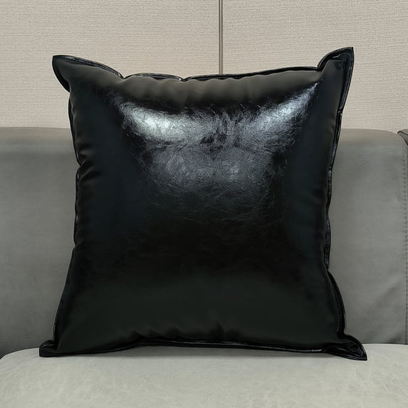 Fasiaou Faux Leather Decorative Throw Pillow Covers Modern 18x18 inch, Farmhouse Cushion Cases Luxury Pillowcases for Couch Bed Sofa Living Room,Black