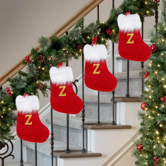 Fasiaou Festive Knitted Christmas Stocking Gift Bag with Embroidered Letter for Holiday Decorations and Candy Storage