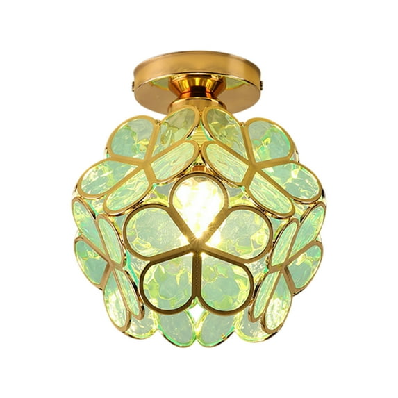 Fasiaou Glass Flower Petals Stained Ceiling Pendant Light Floral Petal Light Fixture Modern Hanging Lamp Mini Pendant Lighting for Kitchen Island(Green)