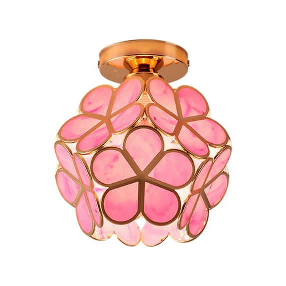 Fasiaou Glass Flower Petals Stained Ceiling Pendant Light Floral Petal Light Fixture Modern Hanging Lamp Mini Pendant Lighting for Kitchen Island(Pink)
