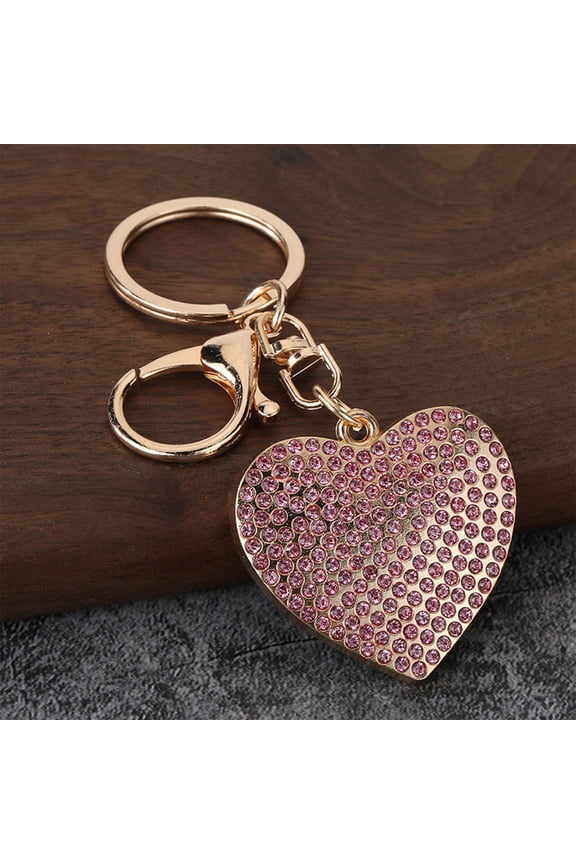 Glitter Crystal Heart Rhinestone Keychain, Heart Shape Rhinestone Tassel Keychains for Handbags, Bling Key Chain,Pink