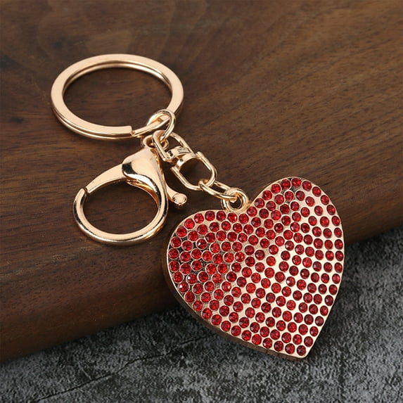 Fasiaou Glitter Crystal Heart Rhinestone Keychain, Heart Shape Rhinestone Tassel Keychains for Handbags, Bling Key Chain,Red