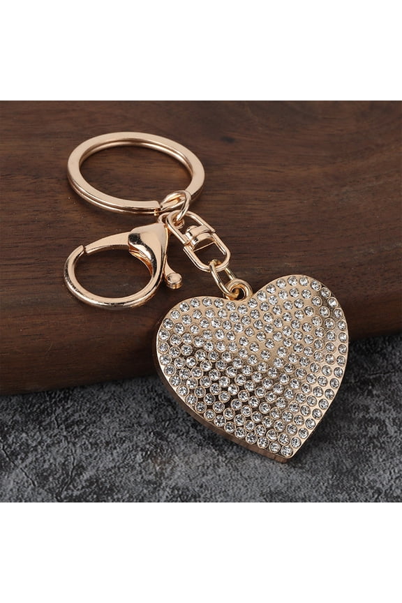 Glitter Crystal Heart Rhinestone Keychain, Heart Shape Rhinestone Tassel Keychains for Handbags, Bling Key Chain,White