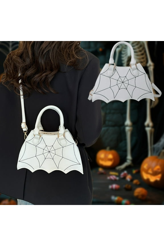 Halloween Purse Bat Wing Shoulder Bag Novelty Gothic Crossbody Bag PU Leather Horror Spooky Handbag for Women(White)