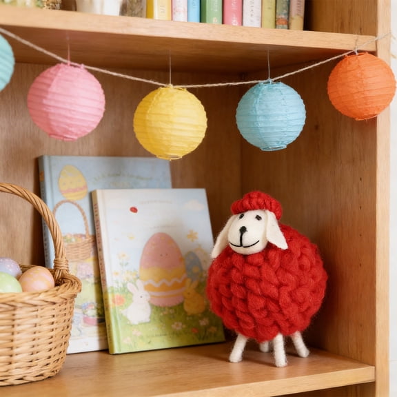 Fasiaou Handmade Boho Lint Sheep Ornament, Soft Polyester Easter Decor, Cute Spring Tabletop Accent for Home, Farmhouse Rustic Easter Decoration Gift, Unique Spring Home Decor