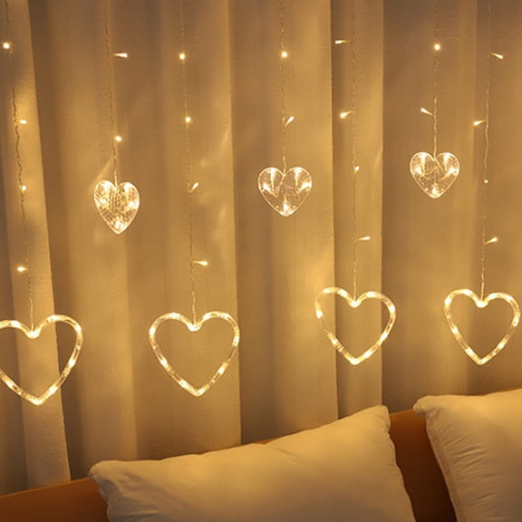 Fasiaou Heart Curtain Lights,Valentine's Day Window Lights,USB Plug and Battery Powered,LED 8 modes Heart Light Up String Lights for Valentines Mother's Day Room Decoration(Warm White)