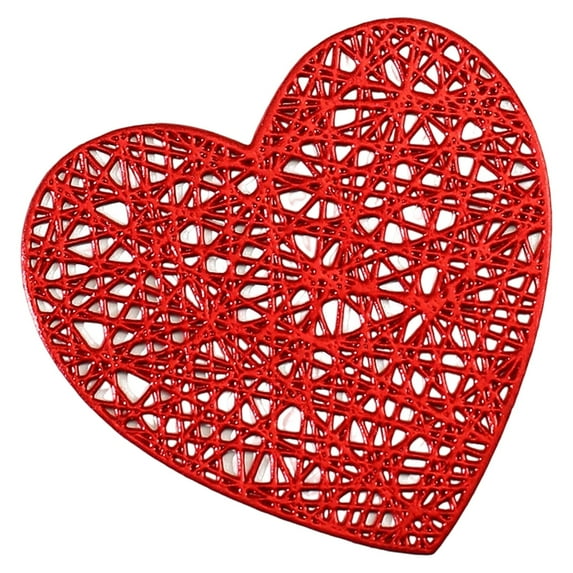 Fasiaou Heart-Shaped Placemats, Pink Valentine's Day Placemats Waterproof Dining Table Mats Decor for Party Kitchen Dining,Red