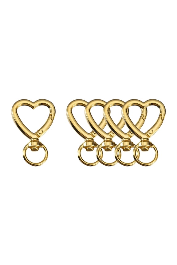 Heart-Shaped Spring Keychain Clips-Carabiner Hooks,Trigger Snap Clips,Key Ring Hooks for Bags,Purses,Handbags-DIY Craft Buckles,Valentines Day Accessories,Gold