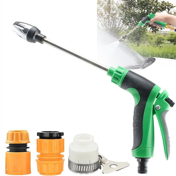 Fasiaou High Pressure Car Wash Water Spray Gun with 3 Connectors, Adjustable Nozzle Garden Hose Tool Set for Cleaning and Watering, Universal Fit,Green-B