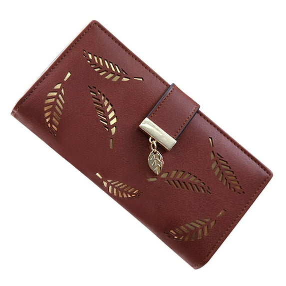Fasiaou Hollow Leaf Women's Wallet Long Fashionable Handheld Bag Zipper Buckle Wallet/house/A Gift