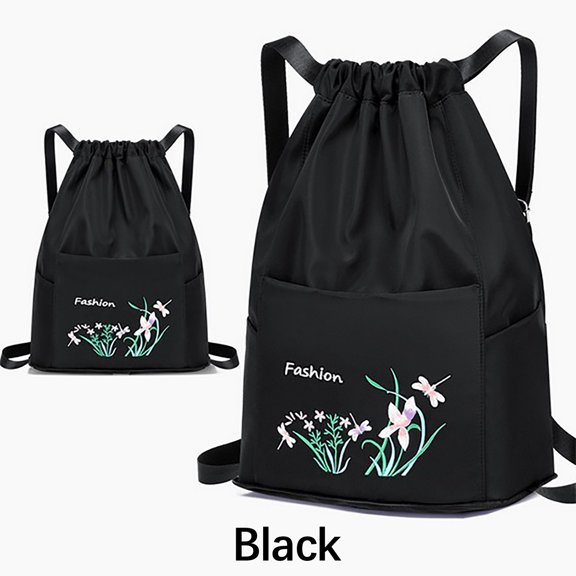 Fasiaou Large Drawstring Backpack Bag, Sports Gym Bag String Sackpack with Shoes Compartment, Waterproof String Bag Cinch for Women Men(Black)