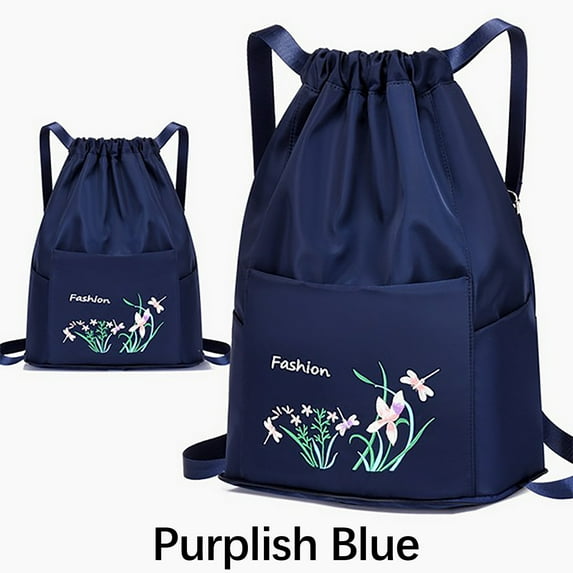 Fasiaou Large Drawstring Backpack Bag, Sports Gym Bag String Sackpack with Shoes Compartment, Waterproof String Bag Cinch for Women Men(Dark Blue)