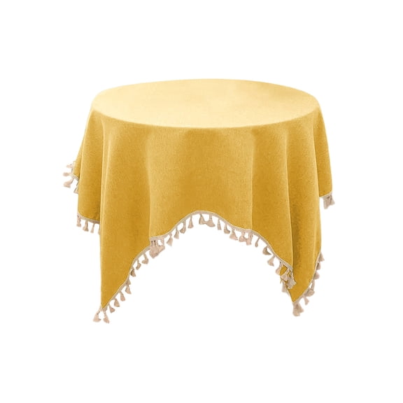 Fasiaou Linen Small Square Tablecloth Washable Wrinkle Resistant Table Cover with Tassels Farmhouse Decorative Burlap Fabric Table Cloths for Wedding Camping Party Holiday,Yellow