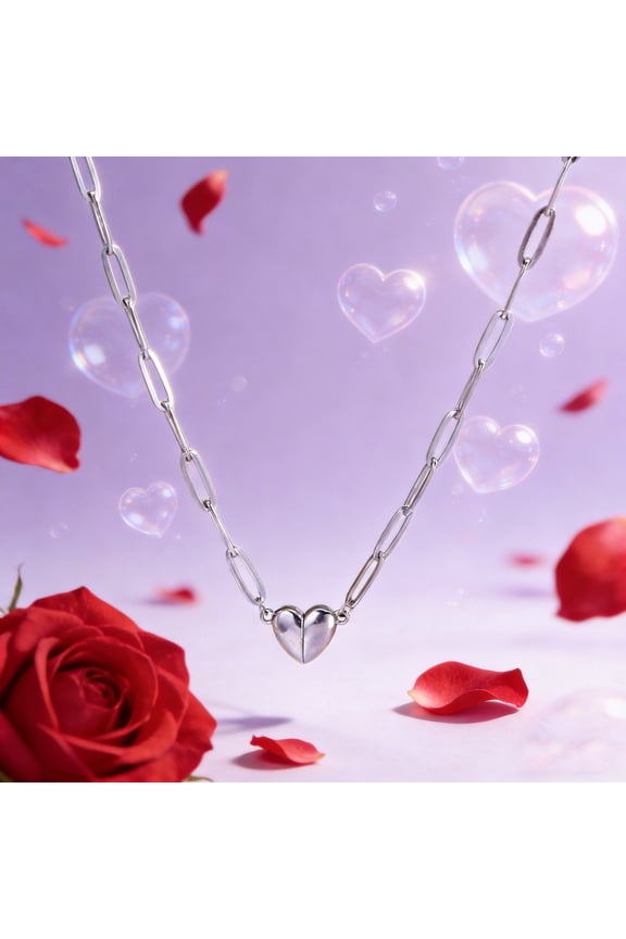 Love Magnetic Necklace Spring Buckle Pendant for Women, Adjustable Chain with Secure Magnetic Clasp, Elegant Gift for Her, Anniversary Valentine's Day Jewelry