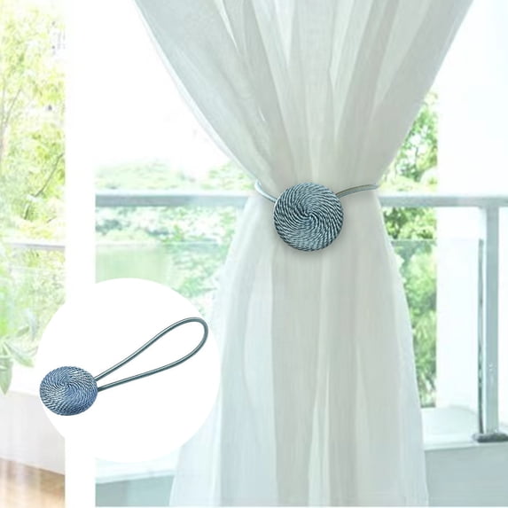 Fasiaou Magnetic Curtain Tiebacks- with a Thicker Twist Rope & Strong Magnet Tieback Window Treatment Holdbacks Draperies Holders Decorative Drape Handmade Tie Back (Blue, 1)