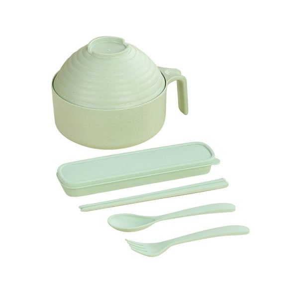 Fasiaou Microwave Ramen Bowl Set Wheat Straw Instant Ramen Cooker Set Portable Noodle Cooker with Handle Noodle Bowl with Spoon Chopsticks Fork College Dorm Room,Green