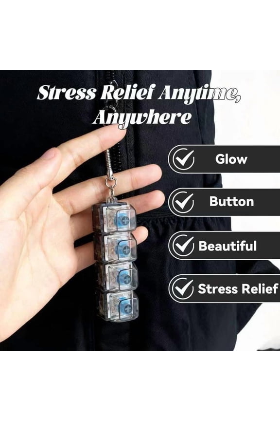 Mini Mechanical Keyboard Keychain Fidget Toy with Blue LED Lights Portable Stress Relief Desk Gadget for Office and Travel Anxiety Relief Sensory Toy for Adults