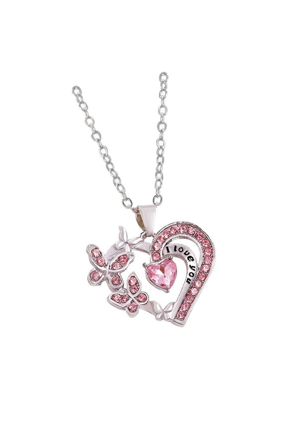 Mother's Inlaid Pendant Heart Shaped Two-tone Necklace Fashion Jewelr, Thanksgiving Decorations Autumn Decor, Farmhouse Fall Decor(Pink)