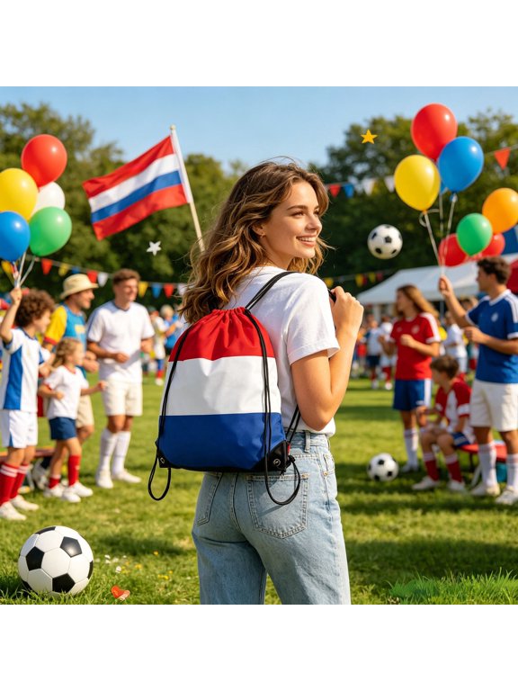 Nylon Flag Drawstring Backpack for Soccer Matches, Lightweight Sports Sackpack with Team Print, Versatile Game Day Fan Accessory Portable Gym Bag