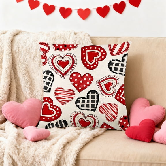 Fasiaou Pillow Covers 16x16, Valentines Day Pillow Covers 18x18, Decorative Throw Pillow Covers with Red Heart Valentine's Day Case for Couch Sofa Living Room Outdoor Decorations,D
