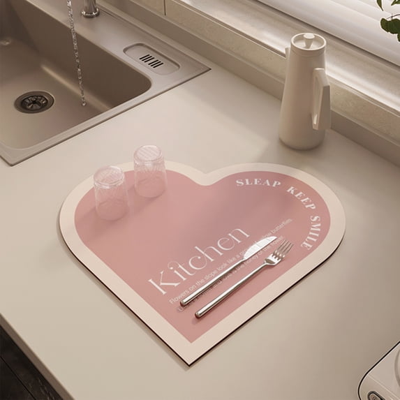 Fasiaou Pink Love Hearts Valentine Dish Drying Mat For Kitchen Counter Valentine's Day Microfiber Absorbent Drying Mats Reversible Kitchen Countertop Protector Dishes Drainer Rack Pad 12x12 Inch