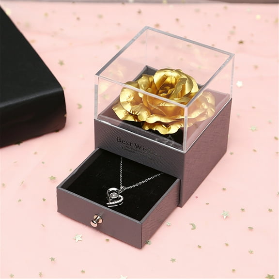 Fasiaou Preserved Real Rose with Heart Necklace Set, Handmade Eternal Real Rose for Valentine's Day Wedding Anniversary Birthday Gifts for Her Women