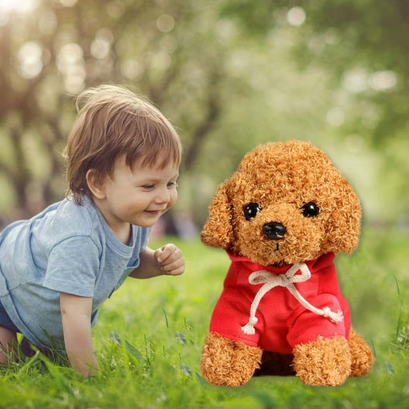 Fasiaou Puppy Toy Dog Plush Stuffed Animal Soft Cuddly Hugging Companion for Kids Toddlers Birthday Gift 12" Brown Teddy Bear with Cute Trumpet Simulation Doll Washable Safe Material