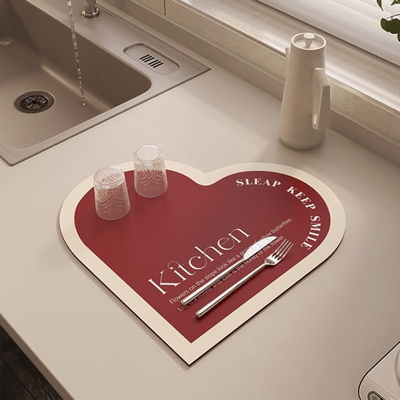 Fasiaou Red Love Hearts Valentine Dish Drying Mat For Kitchen Counter Valentine's Day Microfiber Absorbent Drying Mats Reversible Kitchen Countertop Protector Dishes Drainer Rack Pad 12x12 Inch