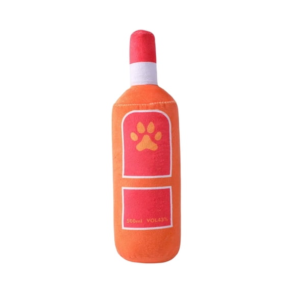 Fasiaou Red Wine Bottle Shaped Durable Chew Toy with Squeaker for Dogs, Soft Plush Interactive Pet Toy for Boredom Relief,Orange