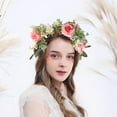 thumbnail image 1 of Fasiaou Rose Flower Crown Boho Flower Headband Hair Wreath Floral Headpiece Halo with Ribbon Wedding Party Festival Photos,Valentine's Day Pink, 1 of 6