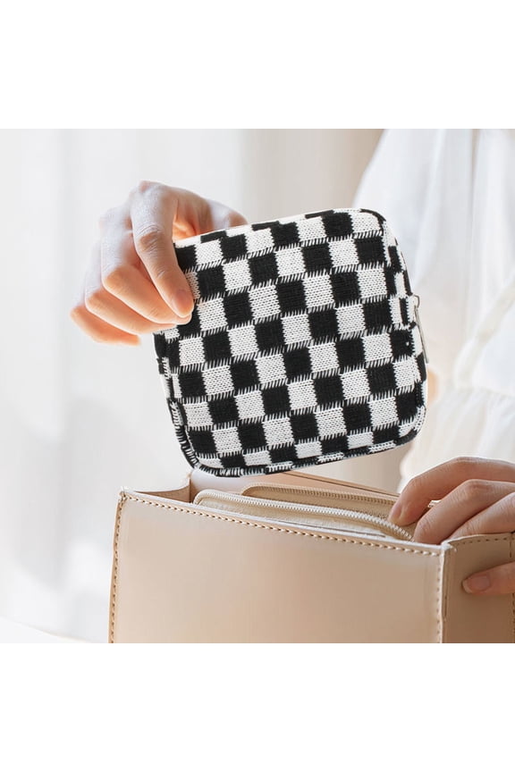Small Coin Purse Pouch Mini coin Bag Unique and Cute Wallet Cosmetic Bags Change Bag for Women Girls Men Checkered Pattern,Black