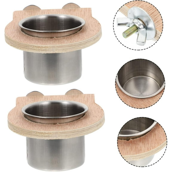 Fasiaou Stainless Steel Bird Bath Bowl, Wooden Frame Hanging Feeder for Parrots, Cockatiels, Budgies, Cage and Outdoor Use,As Show