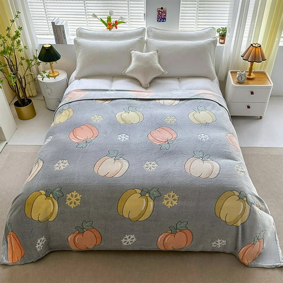 Fasiaou Store 2 Packs Fall Pumpkin Fleece Throw Blanket Cozy Soft Warm Fuzzy Blanket for Couch Bed Sofa Halloween Thanksgiving Autumn Decor 100x150cm Polyester Machine Washable