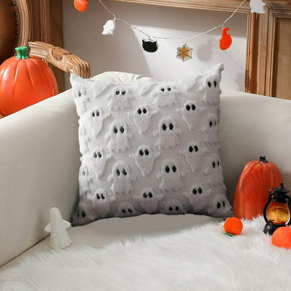Fasiaou Store 2 Packs Halloween Ghost Pillow Cover Soft Cotton Square Cushion Case with Fun Spooky Print for Sofa Bed Living Room Holiday Decor 45x45cm