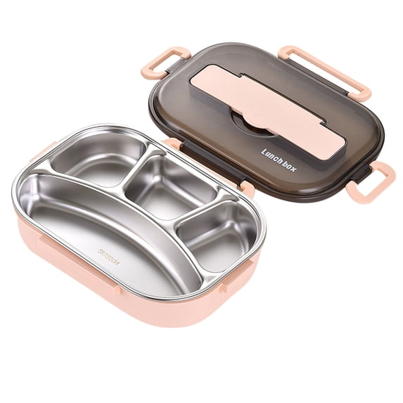 Fasiaou Thermal Insulation Bento 4 Cells Lunch Box Tableware Set Portable Bento Box with Spoon and Chopstick Stainless Steel for Office Picnic Gift