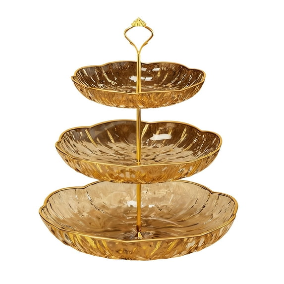 Fasiaou Three-Tier 9.5-Inch Elegant Fruit and Snack Serving Plates for Coffee Table Display Upscale Household Dining and Party Decor,Gold