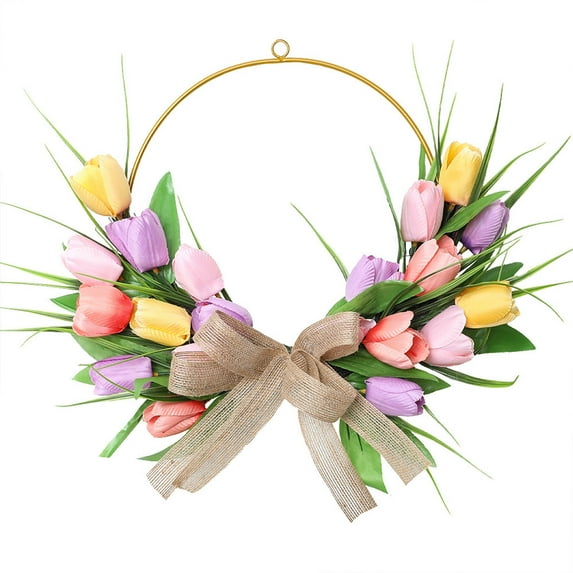 Fasiaou Tulip Wreaths for Front Door - Greenery Spring Wreath with Pink Tulip for Farmhouse Home Decor, Hanging Pink Wreath for Porch Wall Indoor Outdoor Wedding,B