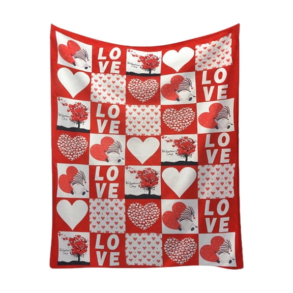 Fasiaou Valentine Love Blanket Super Soft Flannel Fleece Throw Blankets Valentine's Day Love Heart Gnome Truck Plaid Blanket Lightweight Cozy Warm Fuzzy Plush Microfiber Blankets for Couch Bed Sofa,H