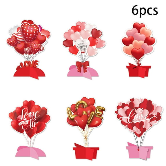 Fasiaou Valentine's Day Decorations Props Gifts Desktop Decorations Small Flags Flowers Balloons Party Supplies,As Show,6PCS
