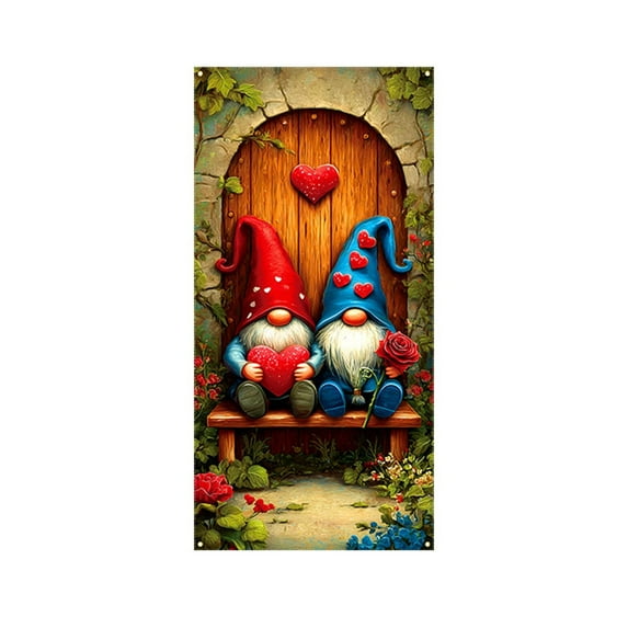 Fasiaou Valentine’s Day Door Cover 72x35 Inch Door Banner with Heart Balloon Romantic Park Scene Decoration for Front Door Indoor Outdoor Valentine Party Backdrop Love Door Hanging Decor,A
